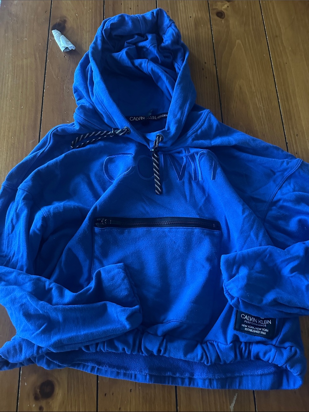 Calvin Klein Royal Blue Cropped Hoodie with Front Zip Pocket